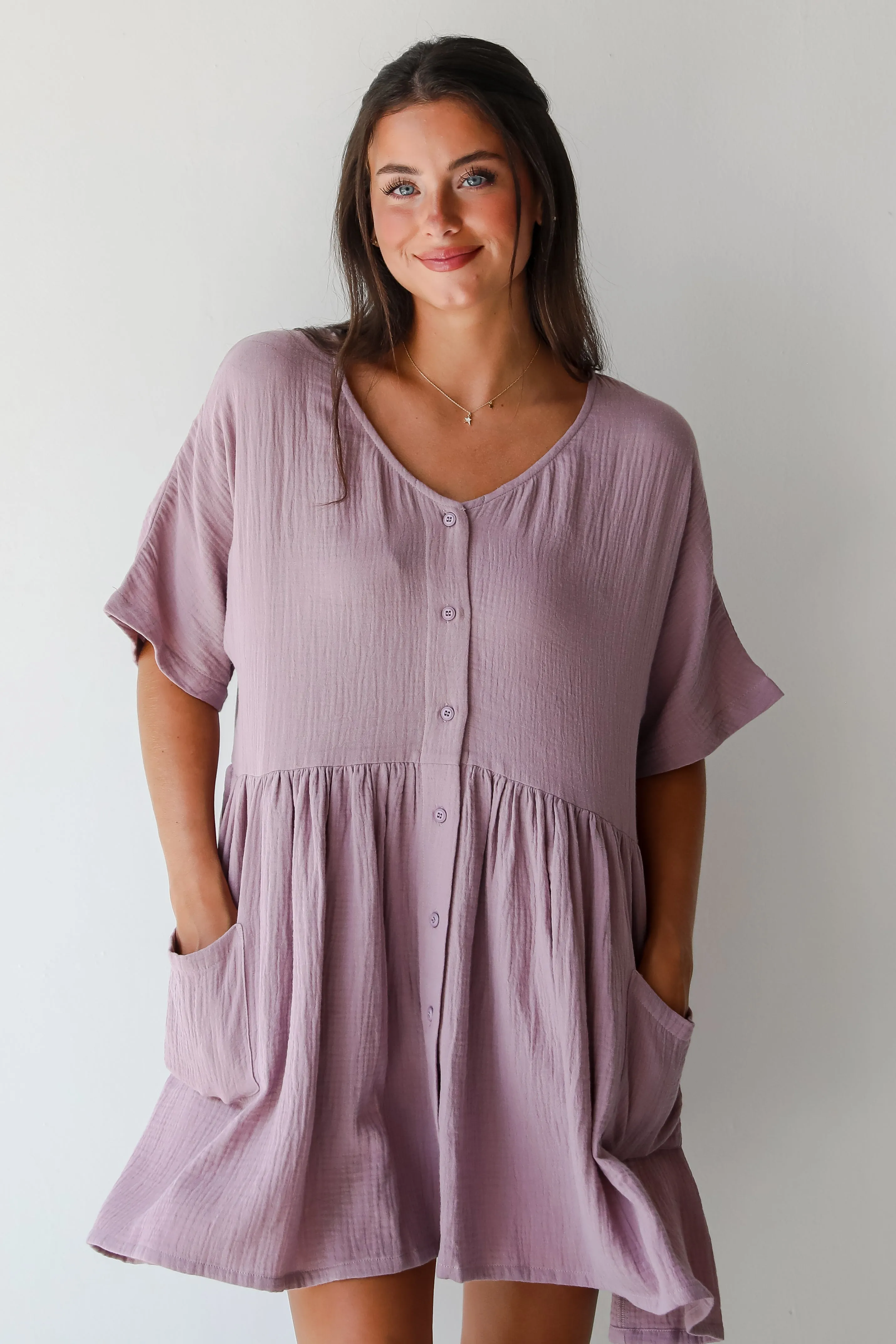 FINAL SALE - Cute On Cue Lilac Linen Babydoll Mini Dress