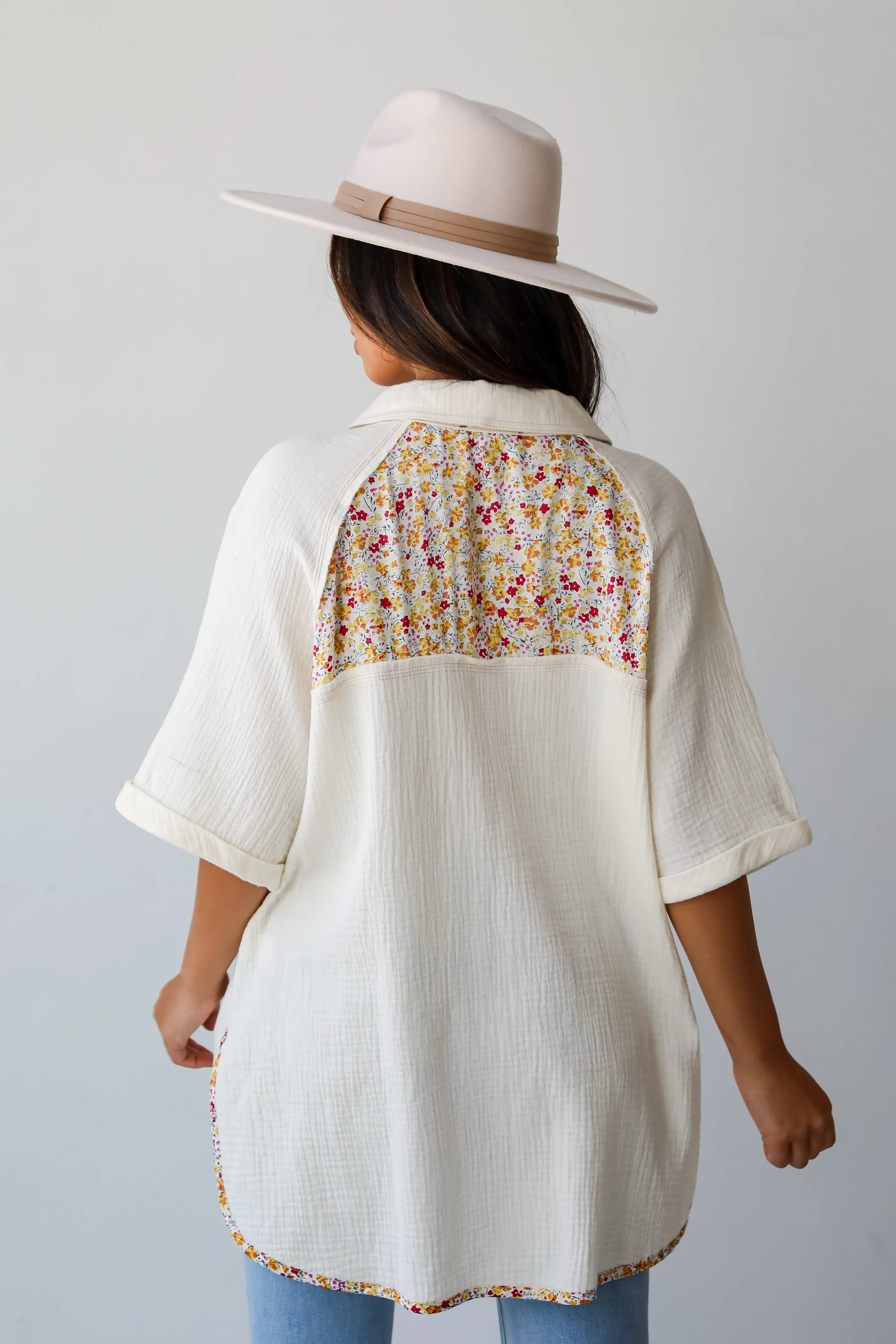 FINAL SALE - Number One Choice Ivory Floral Linen Blouse