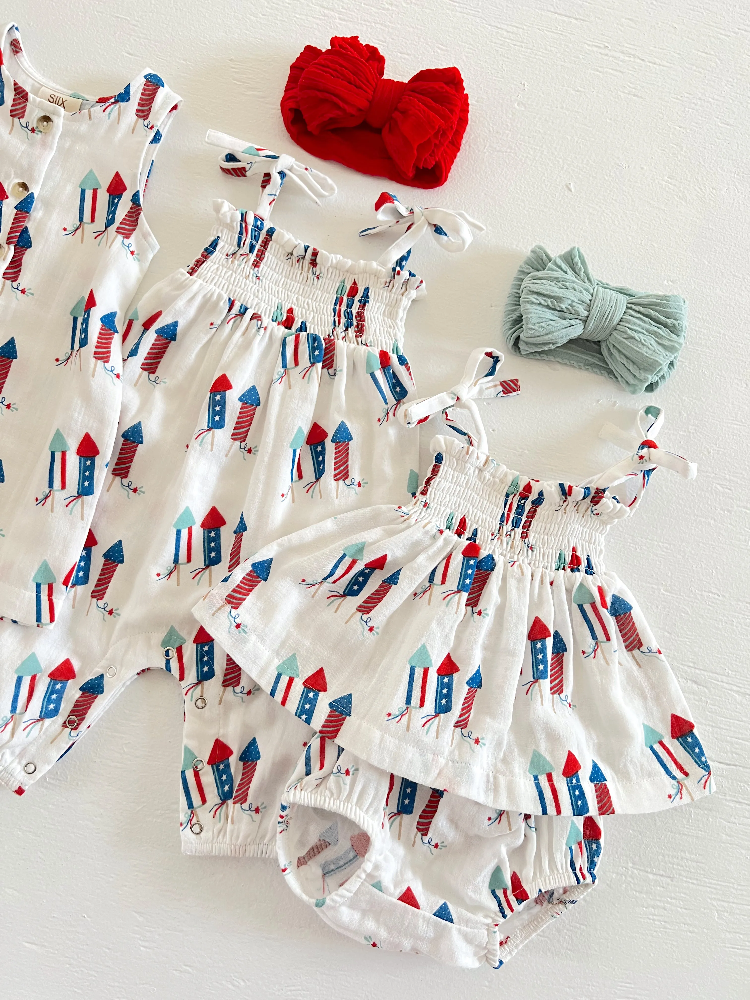 Firecrackers / Organic Smocked Jumpsuit