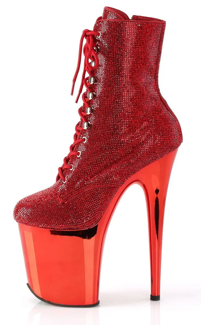 FLAMINGO-1020CHRS Red Rhinestone Ankle Boots