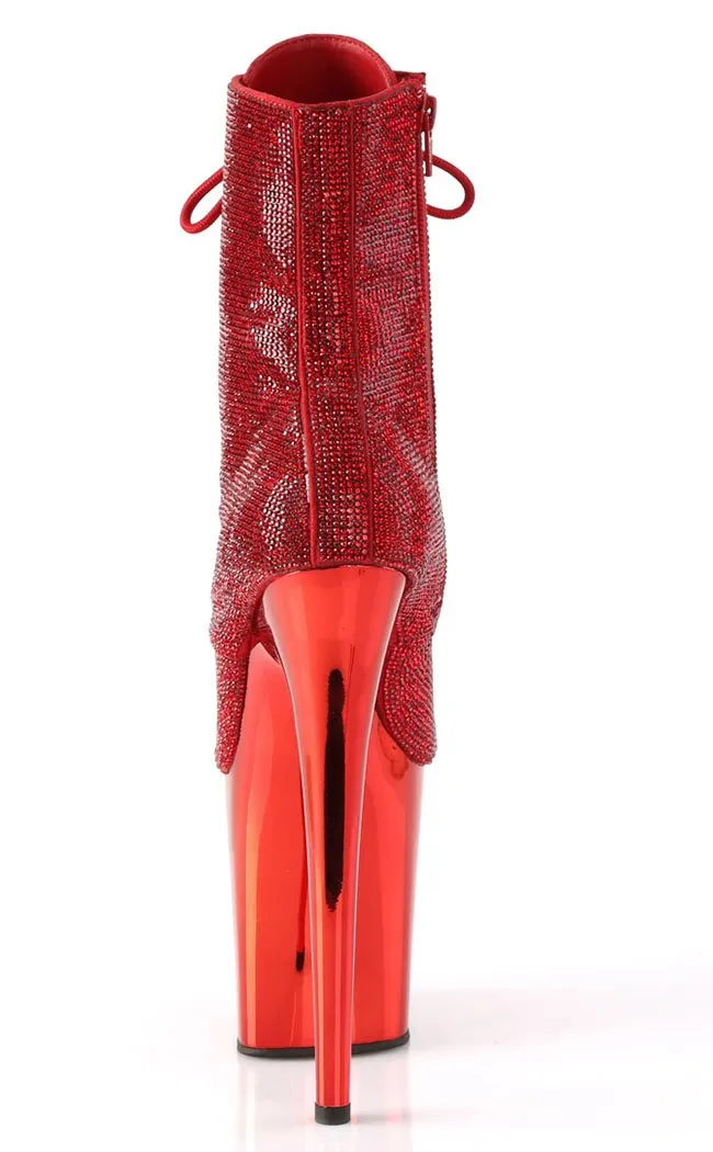 FLAMINGO-1020CHRS Red Rhinestone Ankle Boots