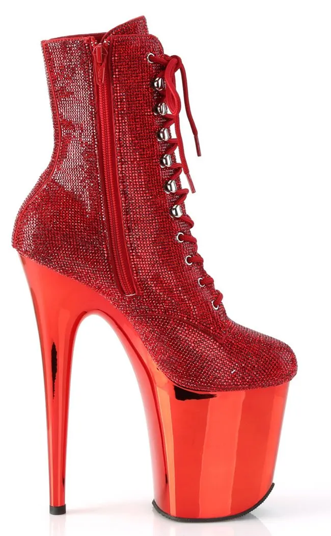 FLAMINGO-1020CHRS Red Rhinestone Ankle Boots