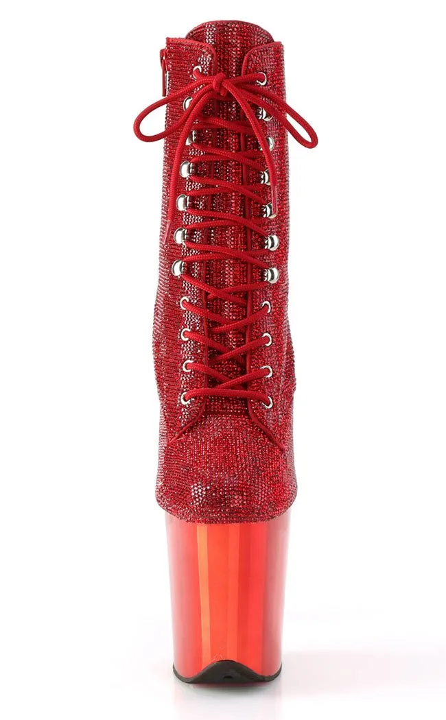 FLAMINGO-1020CHRS Red Rhinestone Ankle Boots