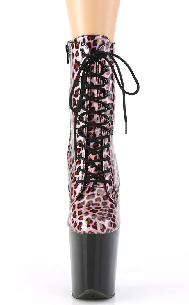 FLAMINGO-1020LP Pink Holo Leopard Print Ankle Boots