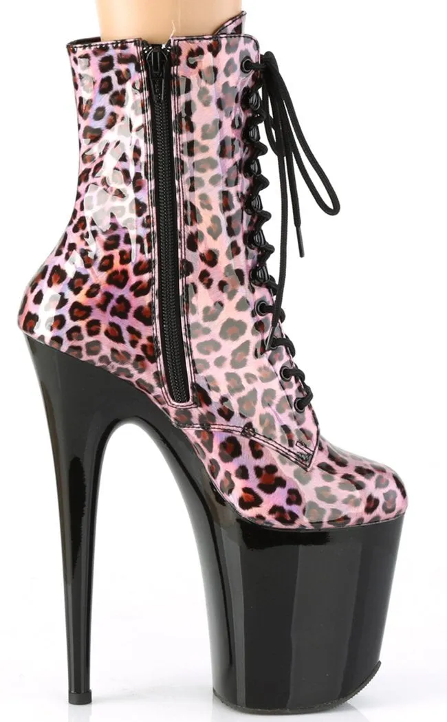 FLAMINGO-1020LP Pink Holo Leopard Print Ankle Boots