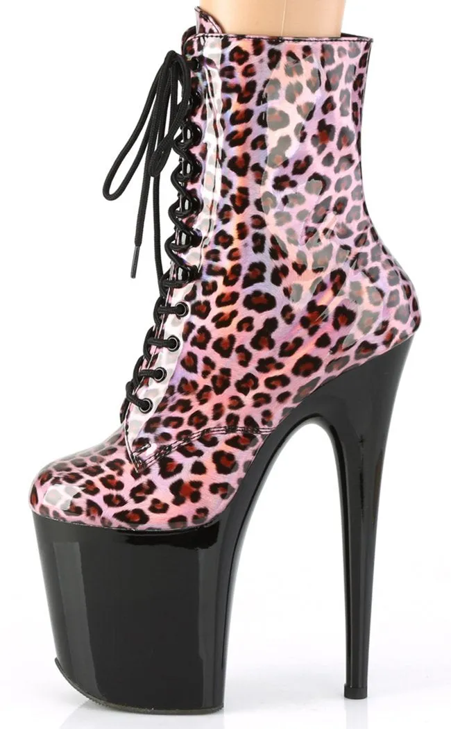 FLAMINGO-1020LP Pink Holo Leopard Print Ankle Boots