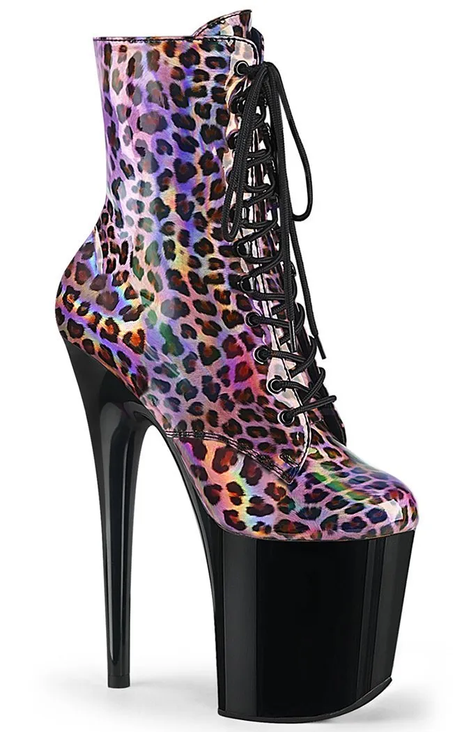 FLAMINGO-1020LP Pink Holo Leopard Print Ankle Boots