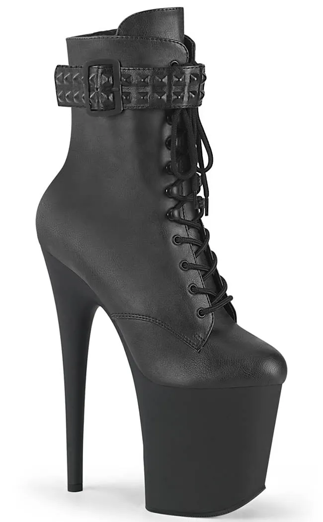 FLAMINGO-1020STR Black Vegan Leather Ankle Boots