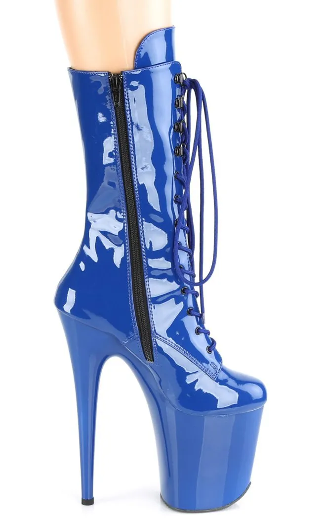 FLAMINGO-1050 Royal Blue Patent Mid Calf Boots