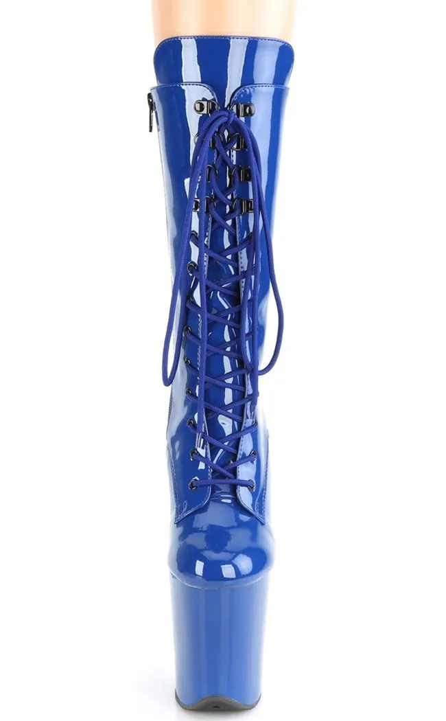 FLAMINGO-1050 Royal Blue Patent Mid Calf Boots