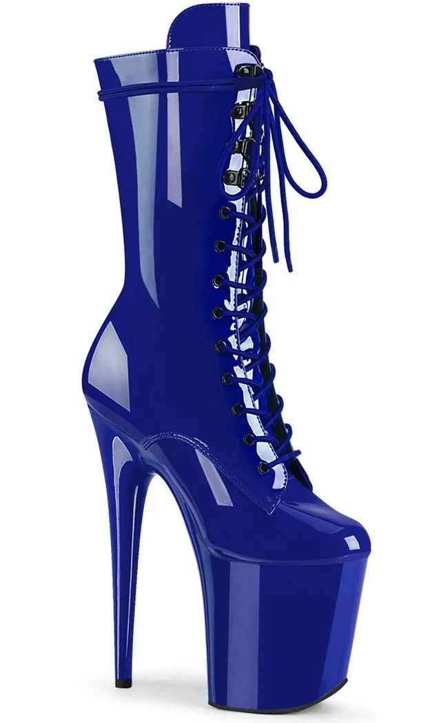 FLAMINGO-1050 Royal Blue Patent Mid Calf Boots