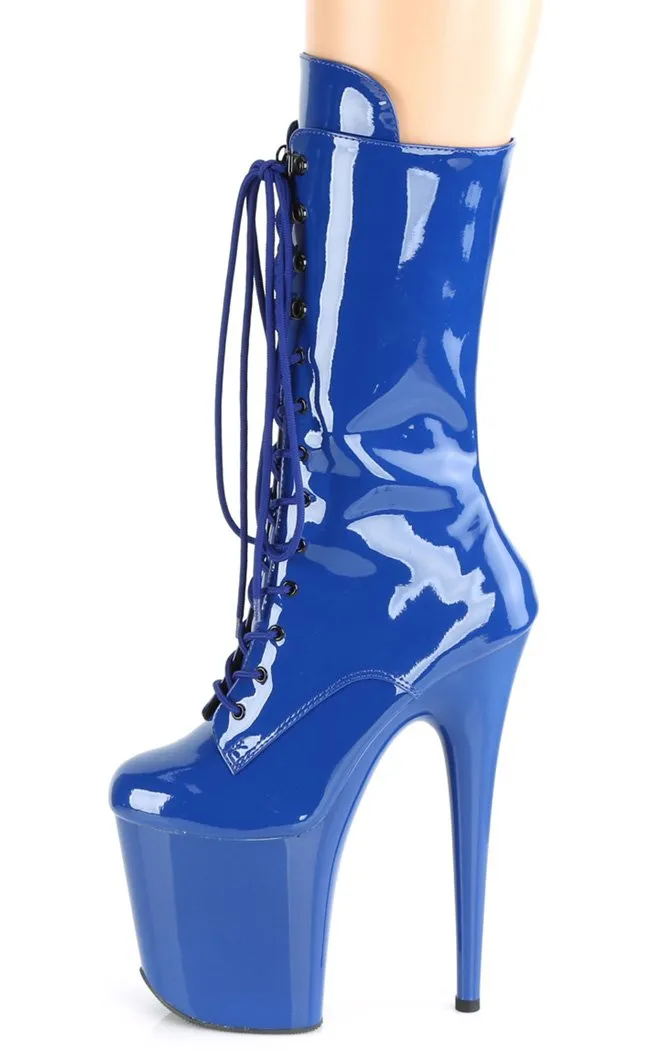 FLAMINGO-1050 Royal Blue Patent Mid Calf Boots