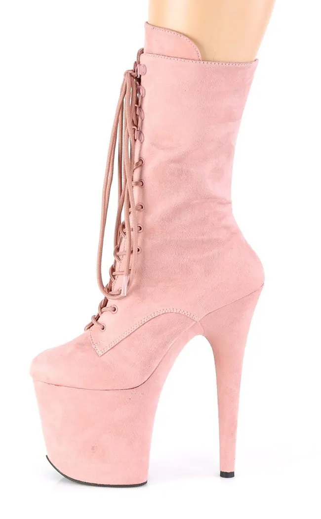 FLAMINGO-1050FS Baby Pink Suede Mid Calf Boots