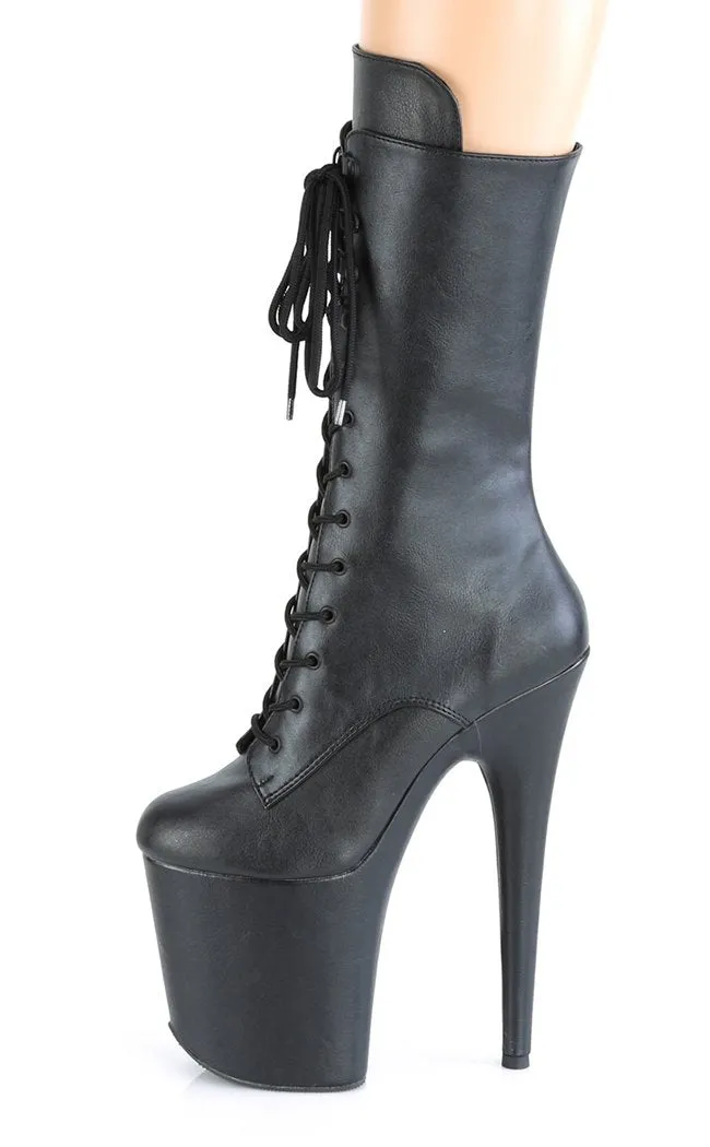 FLAMINGO-1050WR Black Vegan Leather Mid Calf Boots