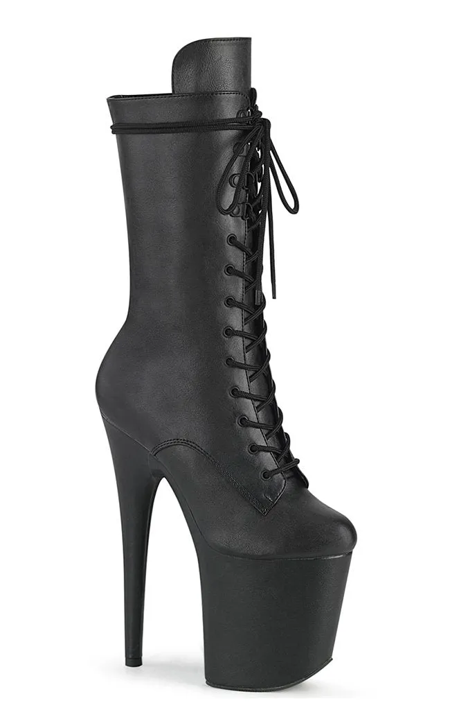 FLAMINGO-1050WR Black Vegan Leather Mid Calf Boots