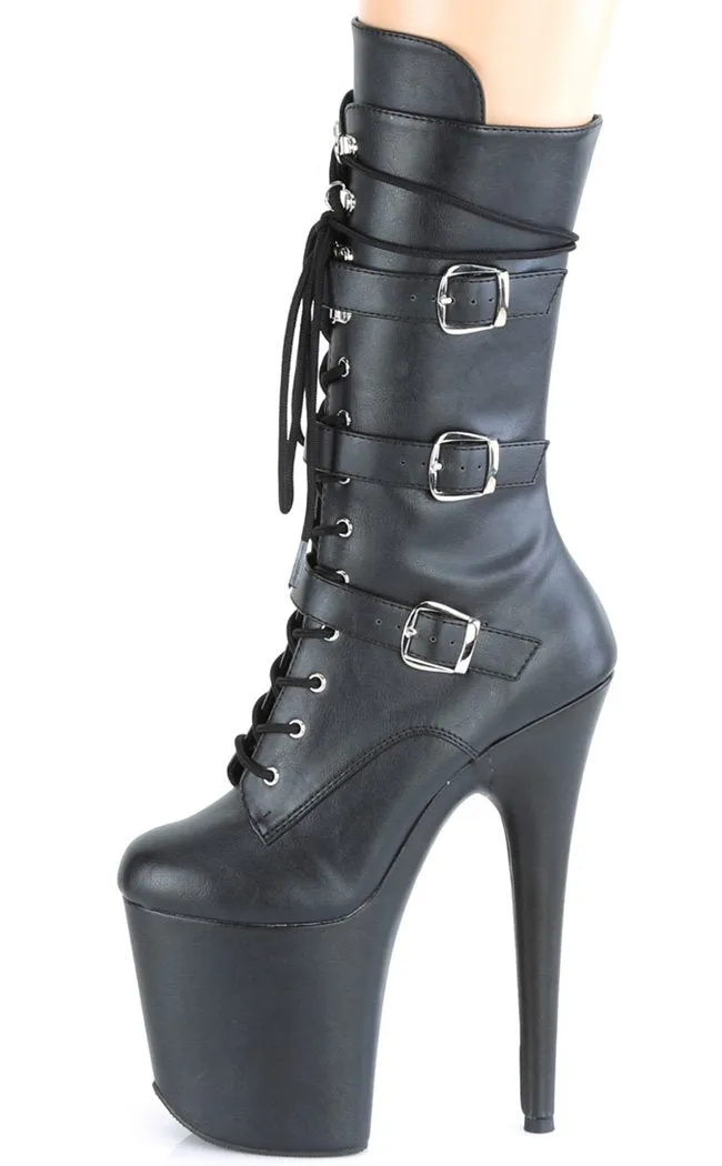 FLAMINGO-1053 Black Vegan Leather Mid Calf Boots