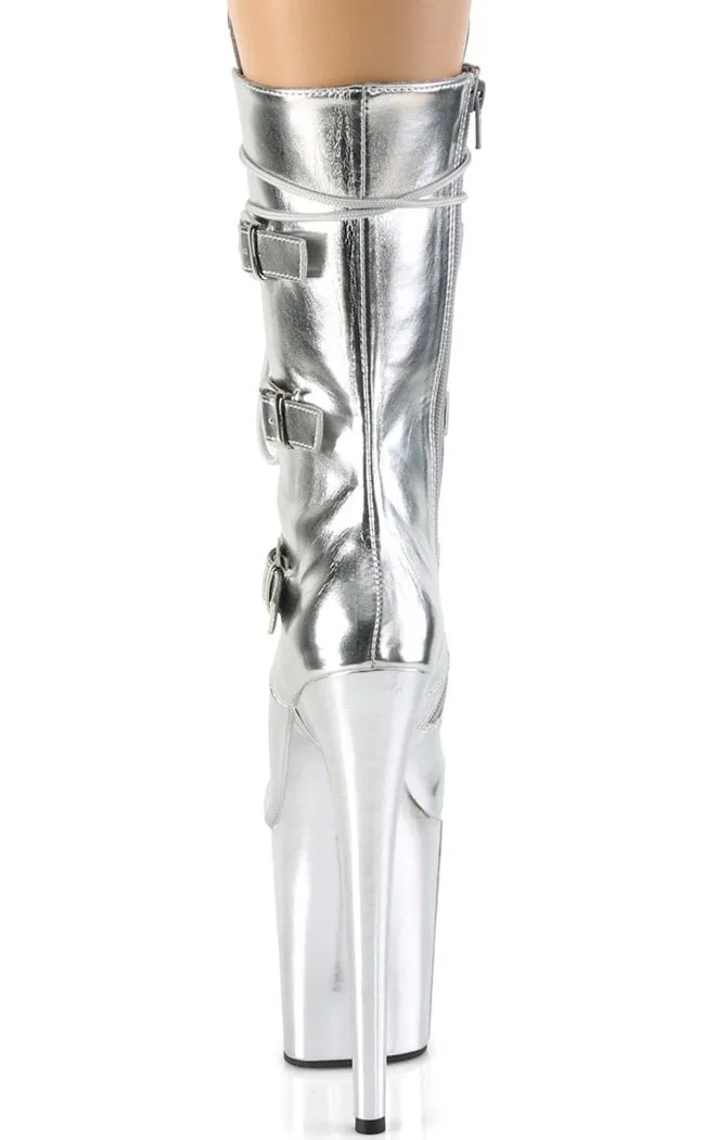 FLAMINGO-1053 Metallic Silver Mid Calf Boots