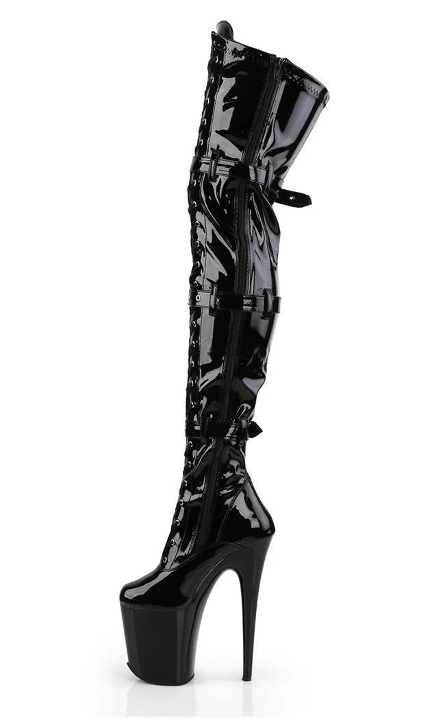 FLAMINGO-3028 Black Patent Thigh High Boots