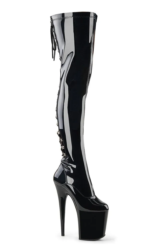 FLAMINGO-3050 Black Patent Thigh High Boots