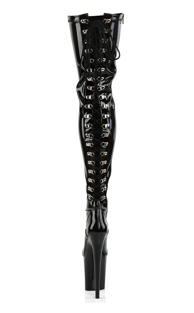 FLAMINGO-3050 Black Patent Thigh High Boots