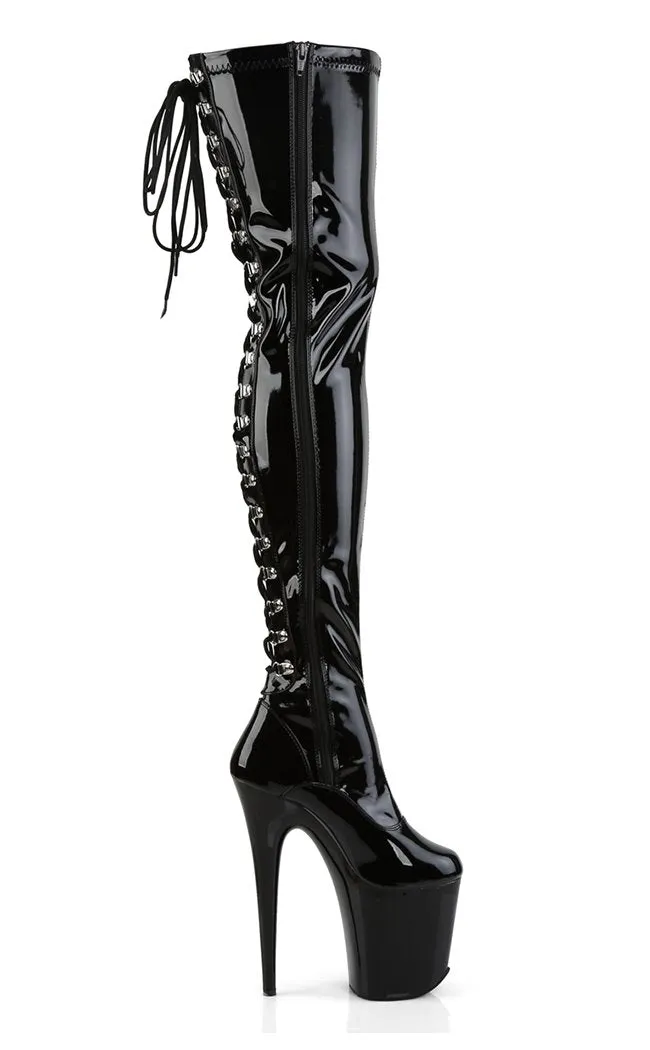 FLAMINGO-3050 Black Patent Thigh High Boots