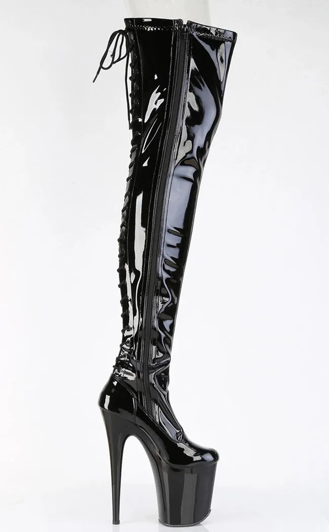 FLAMINGO-3850 Black Patent Thigh High Boots