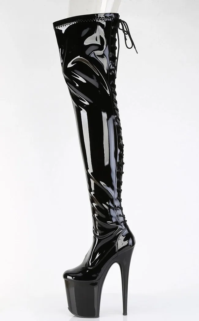 FLAMINGO-3850 Black Patent Thigh High Boots