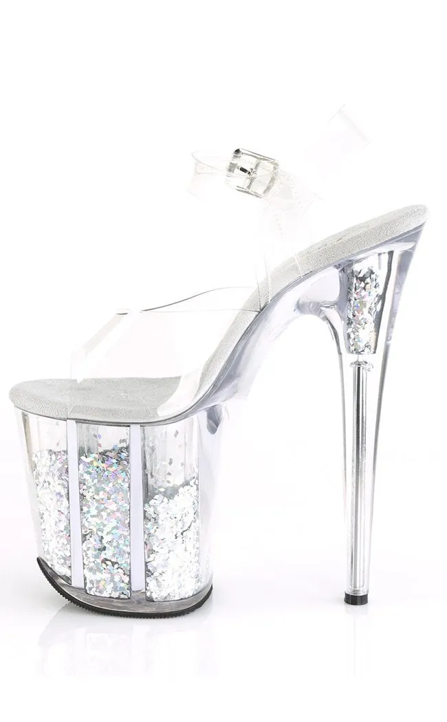 FLAMINGO-808GF Silver Glitter Platform Heels