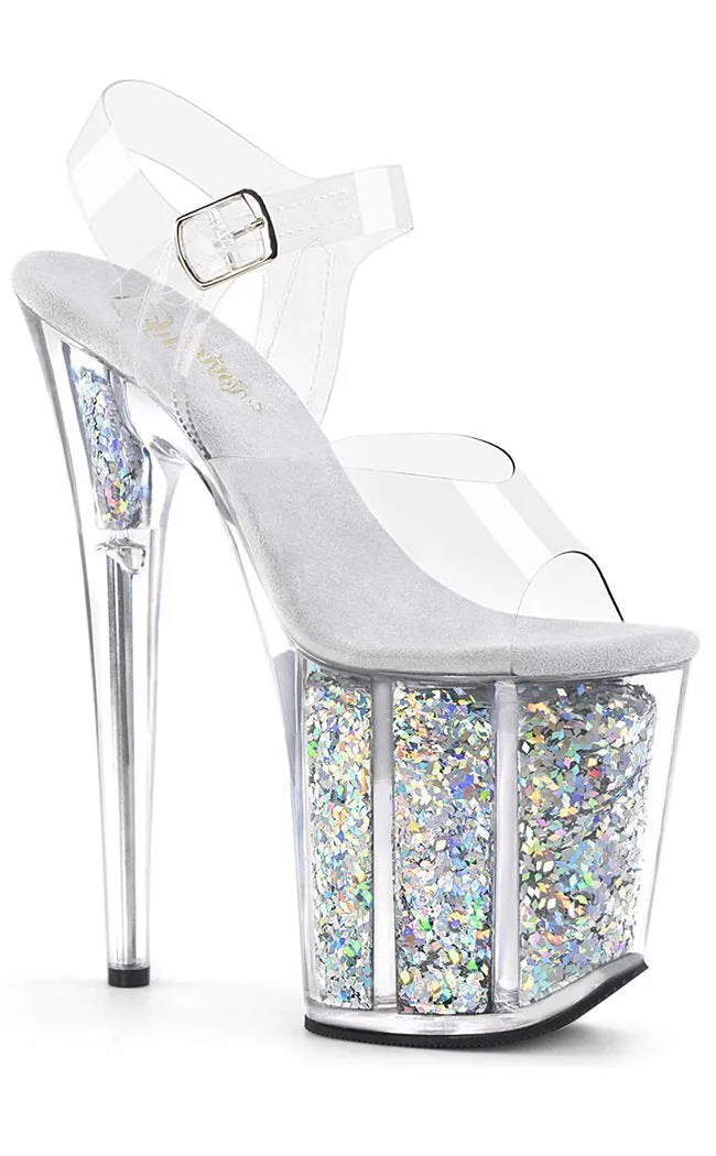 FLAMINGO-808GF Silver Glitter Platform Heels