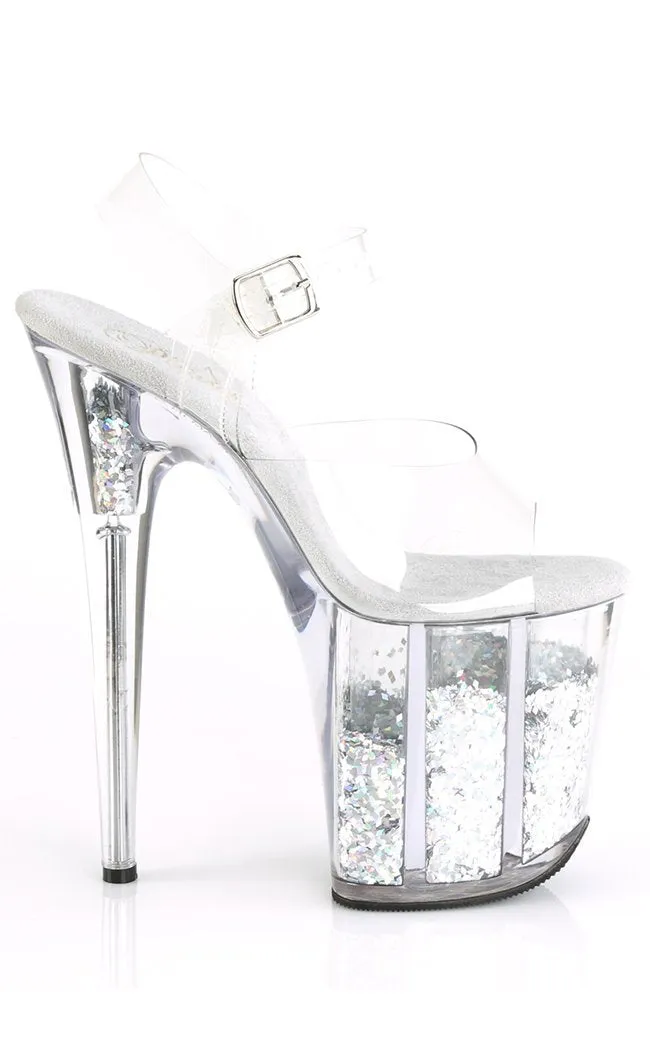 FLAMINGO-808GF Silver Glitter Platform Heels