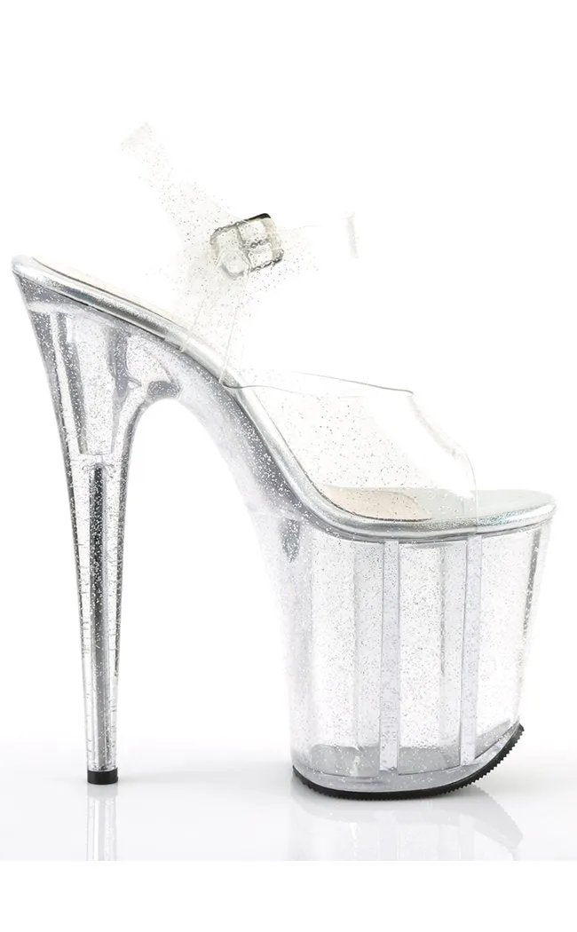 FLAMINGO-808MMG Clear Glitter Platform Heels