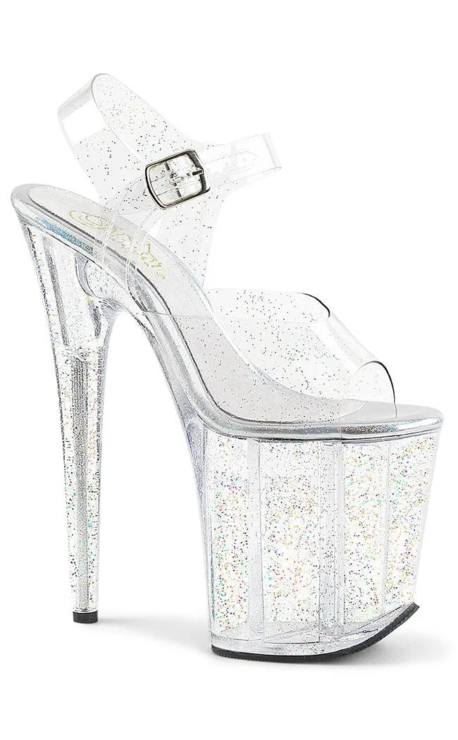 FLAMINGO-808MMG Clear Glitter Platform Heels