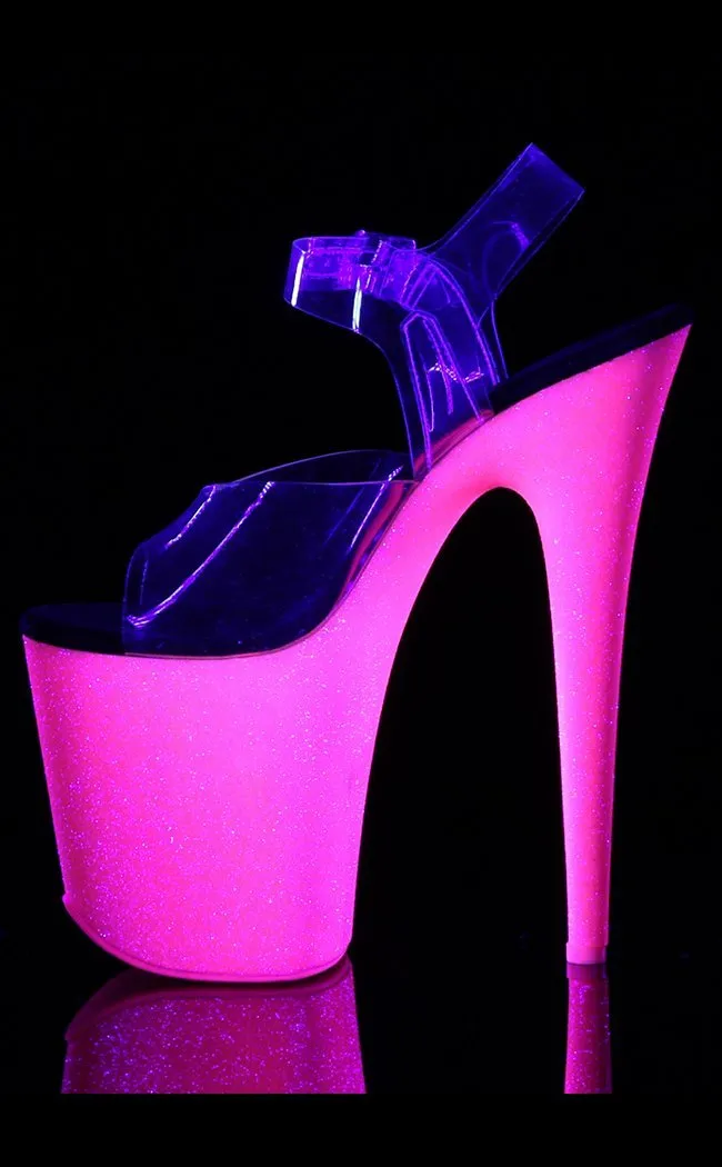 FLAMINGO-808UVG Clear & Hot Pink UV Glitter Heels