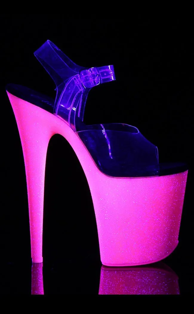 FLAMINGO-808UVG Clear & Hot Pink UV Glitter Heels