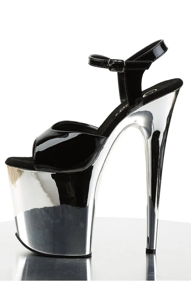 FLAMINGO-809 Black Patent & Silver Platform Heels