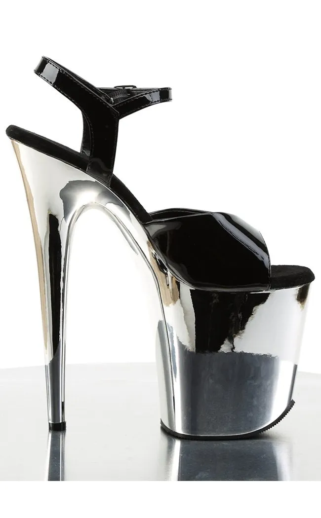 FLAMINGO-809 Black Patent & Silver Platform Heels