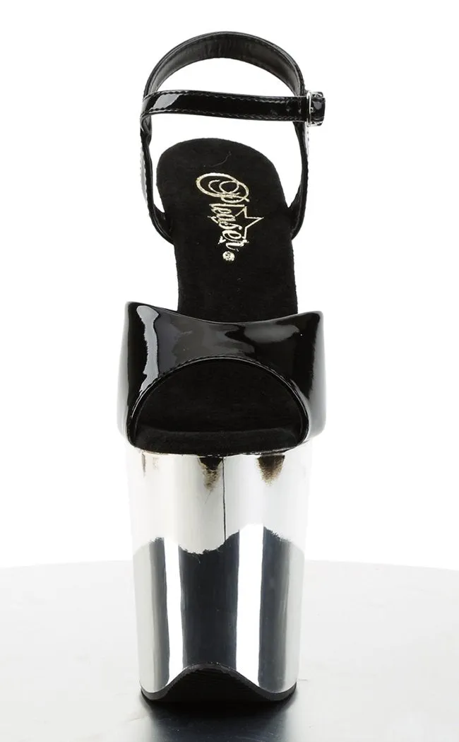 FLAMINGO-809 Black Patent & Silver Platform Heels