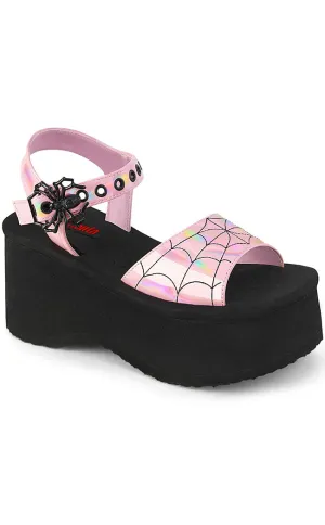 FUNN-10 Baby Pink Patent Holo Spiderweb Sandals