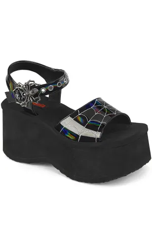 FUNN-10 Black Patent Holo Spiderweb Sandals