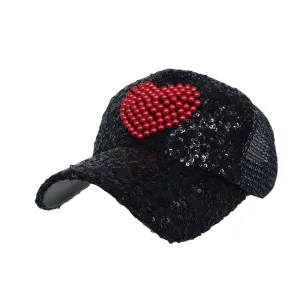 Glitter Sequin Hat Bling Heart Meshed Sparkle Shining Baseball Cap YTM1429