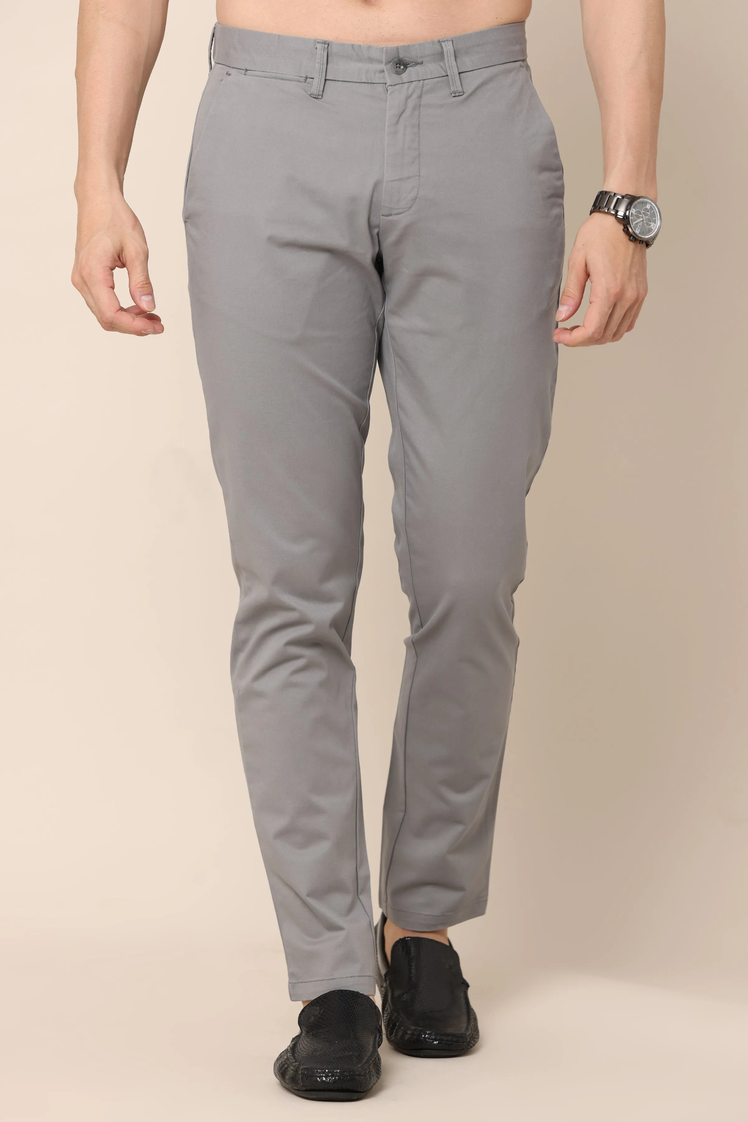 Grey Slim-Fit Trousers for Men's