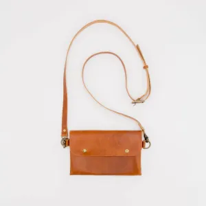 Handcrafted Mini Leather Convertible Crossbody Clutch Bag - English Tan