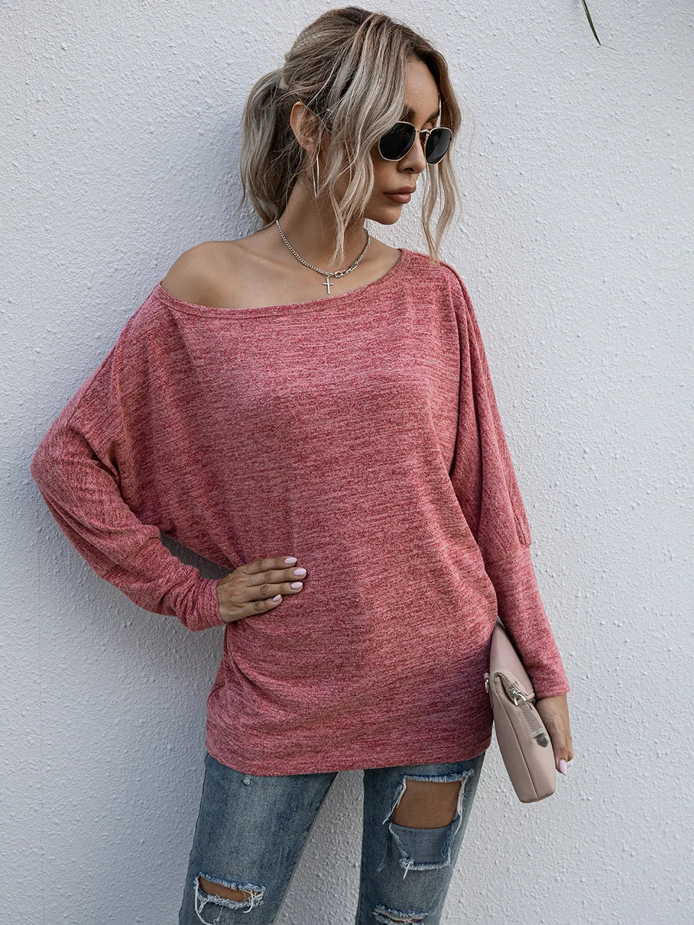 Heather Knit Boatneck Pullover