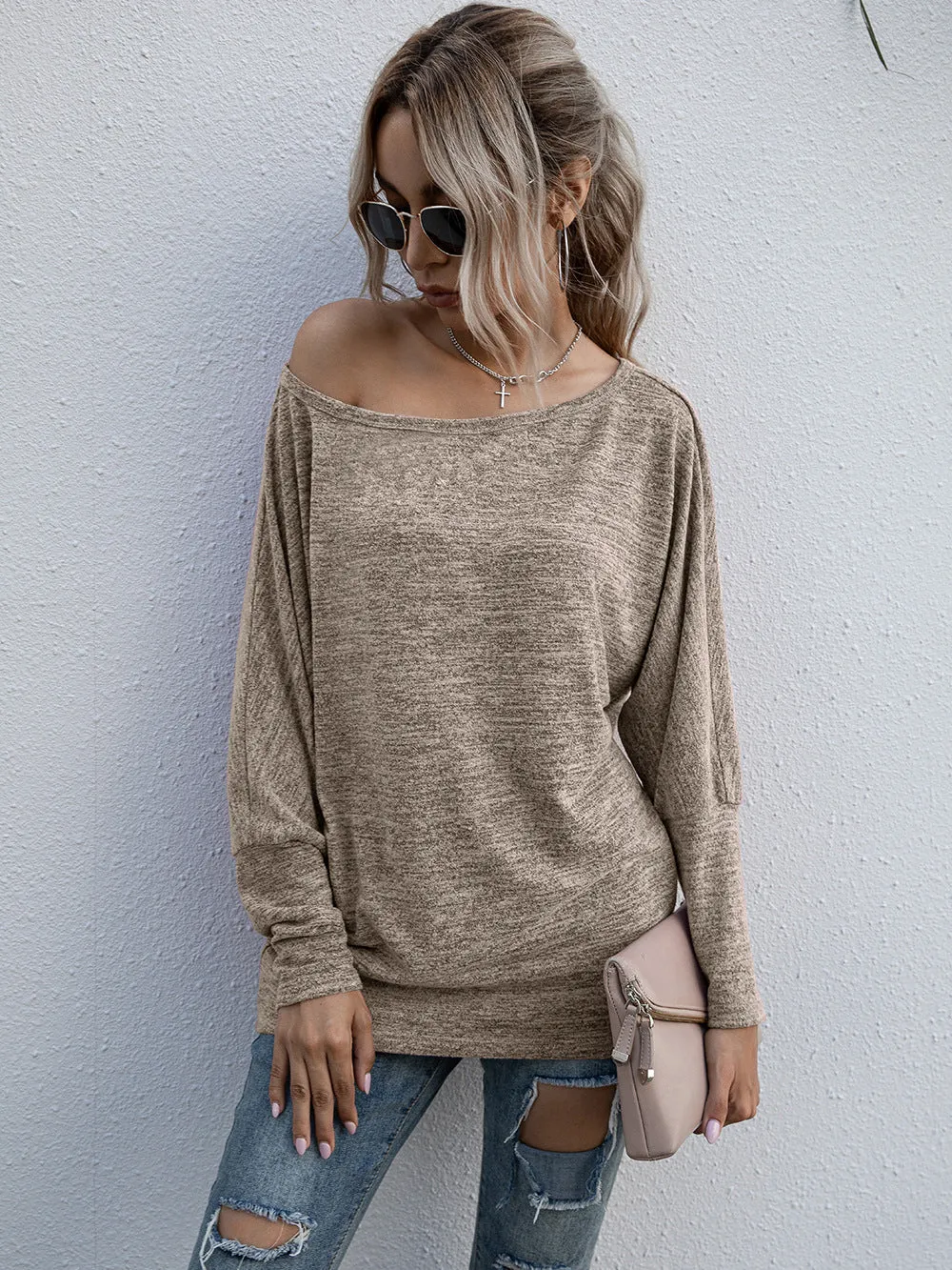 Heather Knit Boatneck Pullover