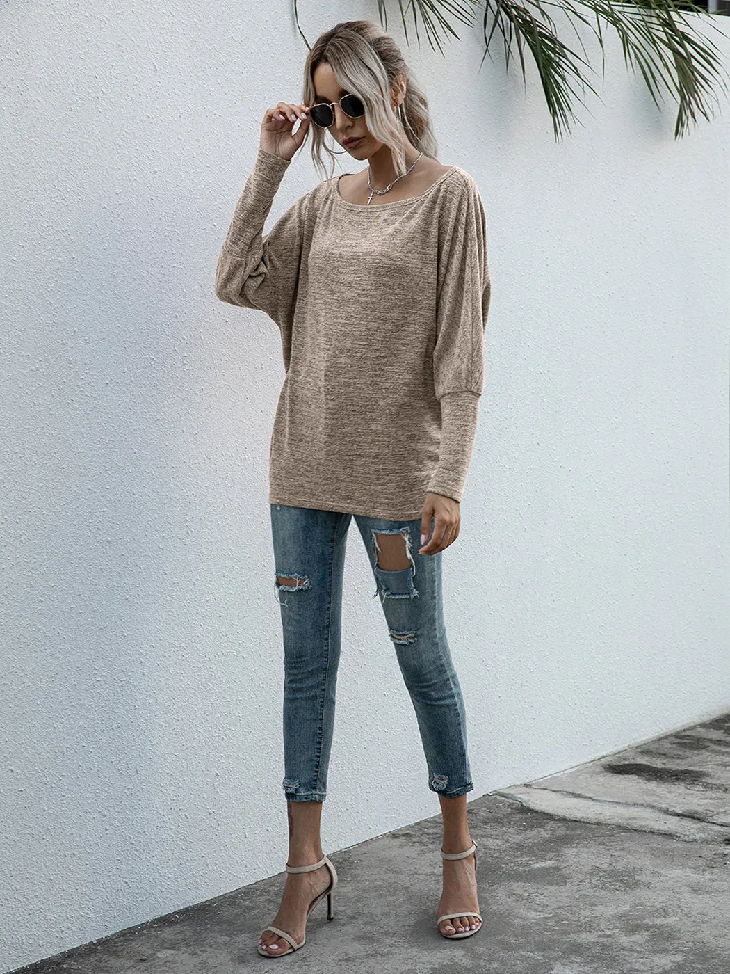 Heather Knit Boatneck Pullover