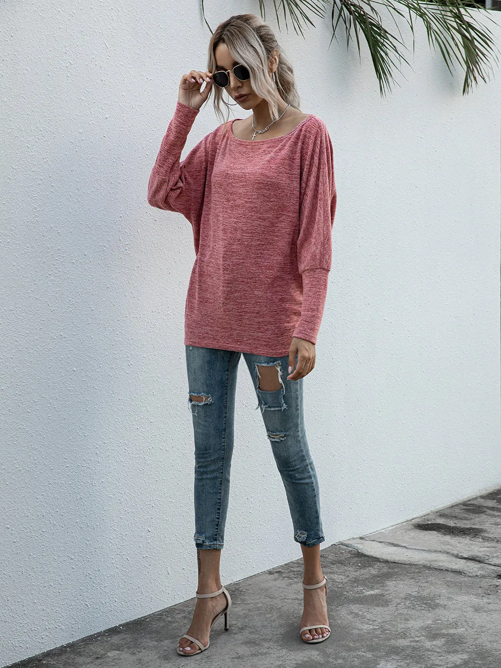 Heather Knit Boatneck Pullover