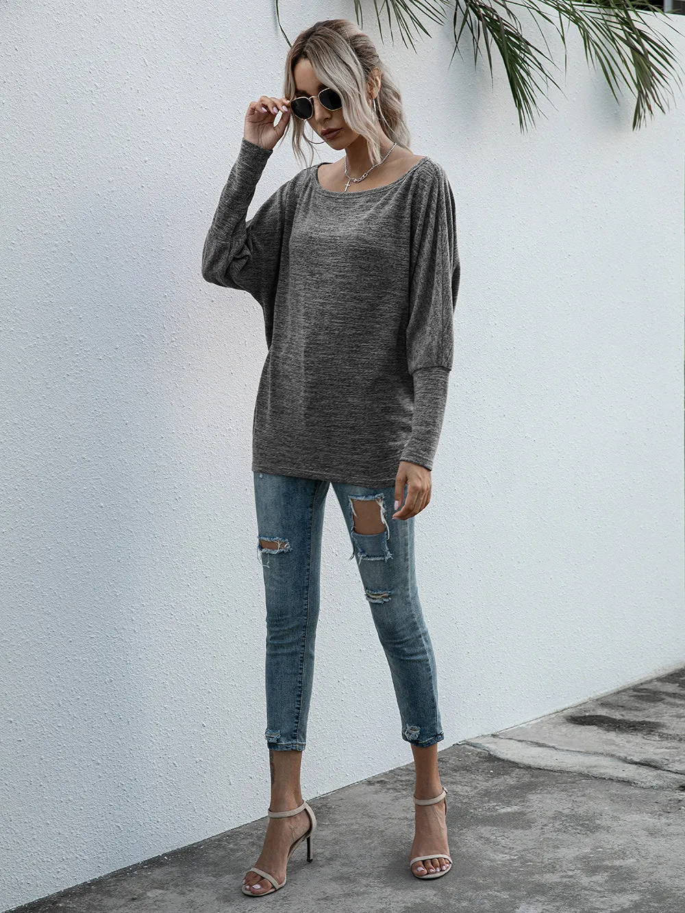 Heather Knit Boatneck Pullover