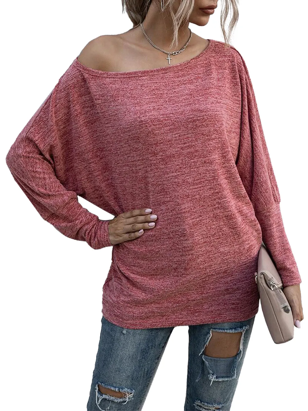 Heather Knit Boatneck Pullover