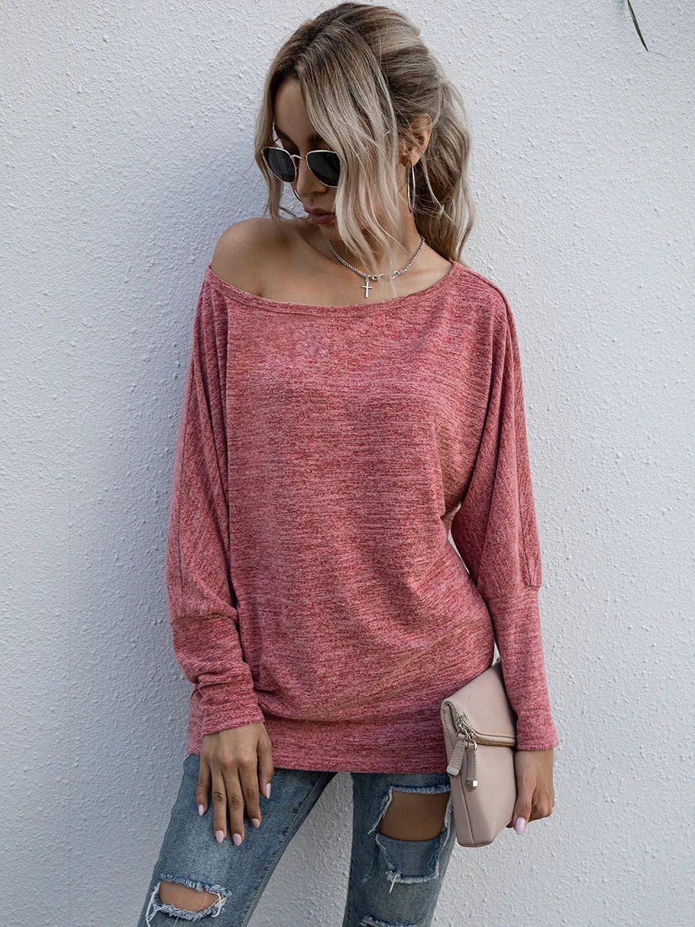 Heather Knit Boatneck Pullover