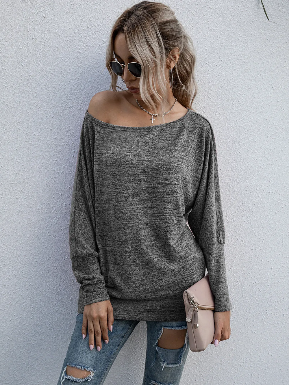 Heather Knit Boatneck Pullover